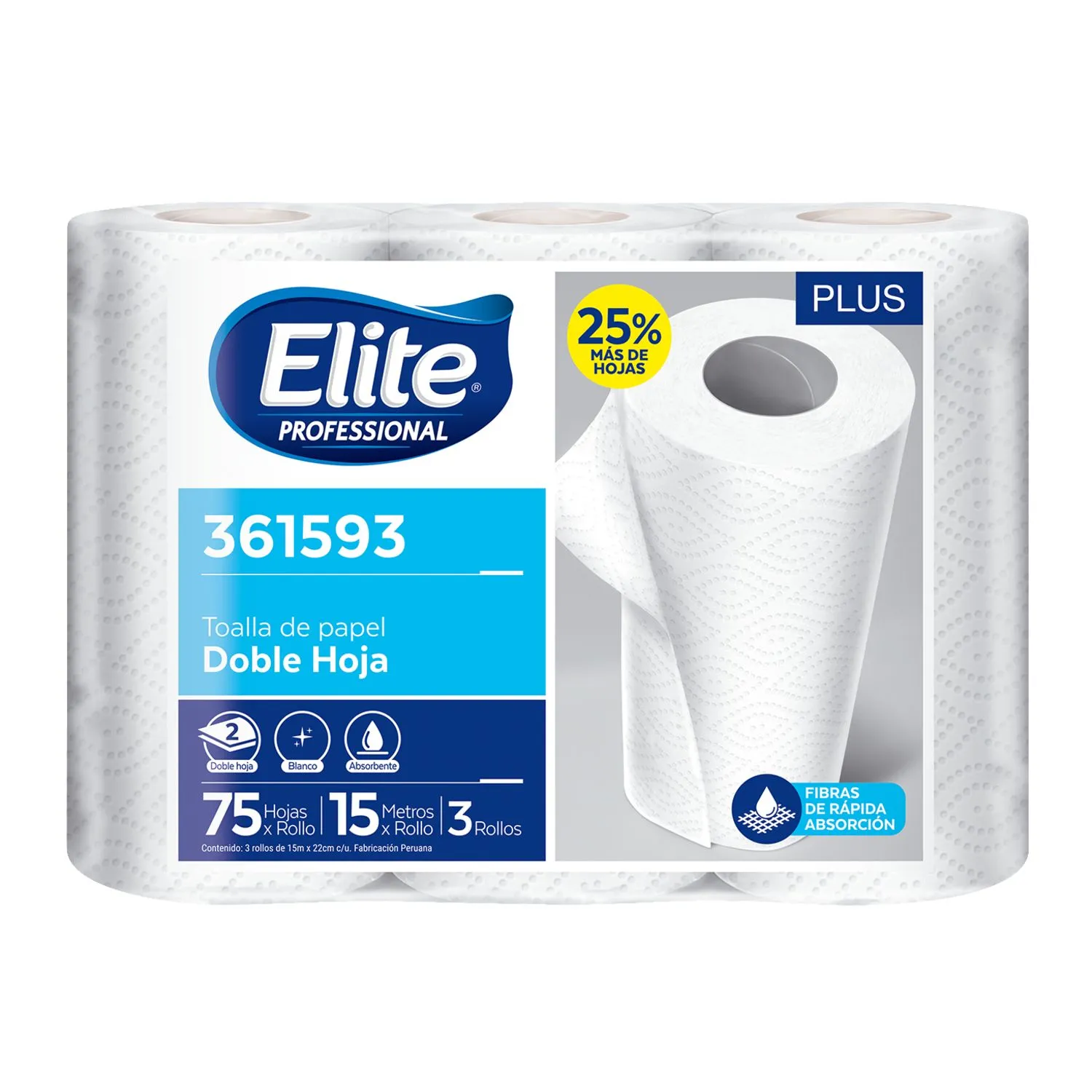 Elite papel toalla cocina 15 mts d/h 3 rollos x