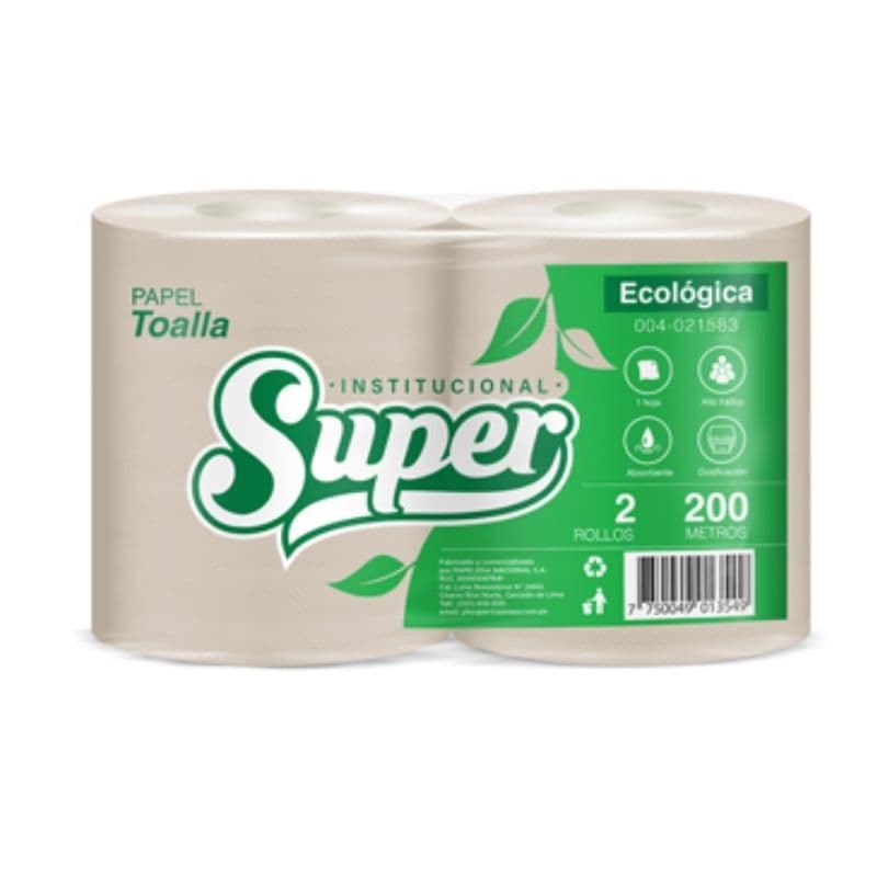Super papel toalla rollo ecologico 2x200 mts (verde)