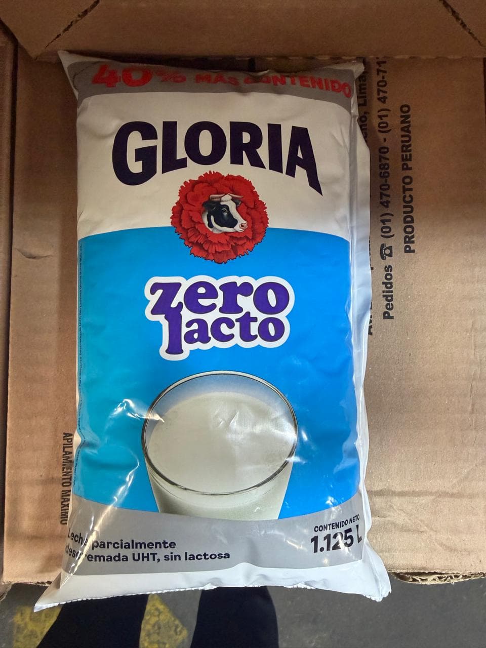 Gloria leche zero lactosa bolsa x 1.125 lt x 10 und