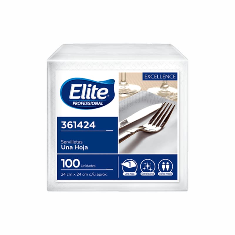Elite servilleta blanca cocktail (24x24 cm) 24 x100 und
