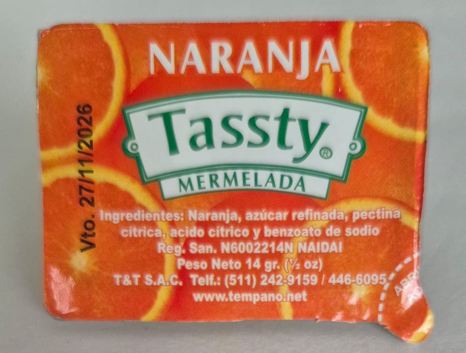 Mermelada naranja tassty 14 grs.cj. x 180 und