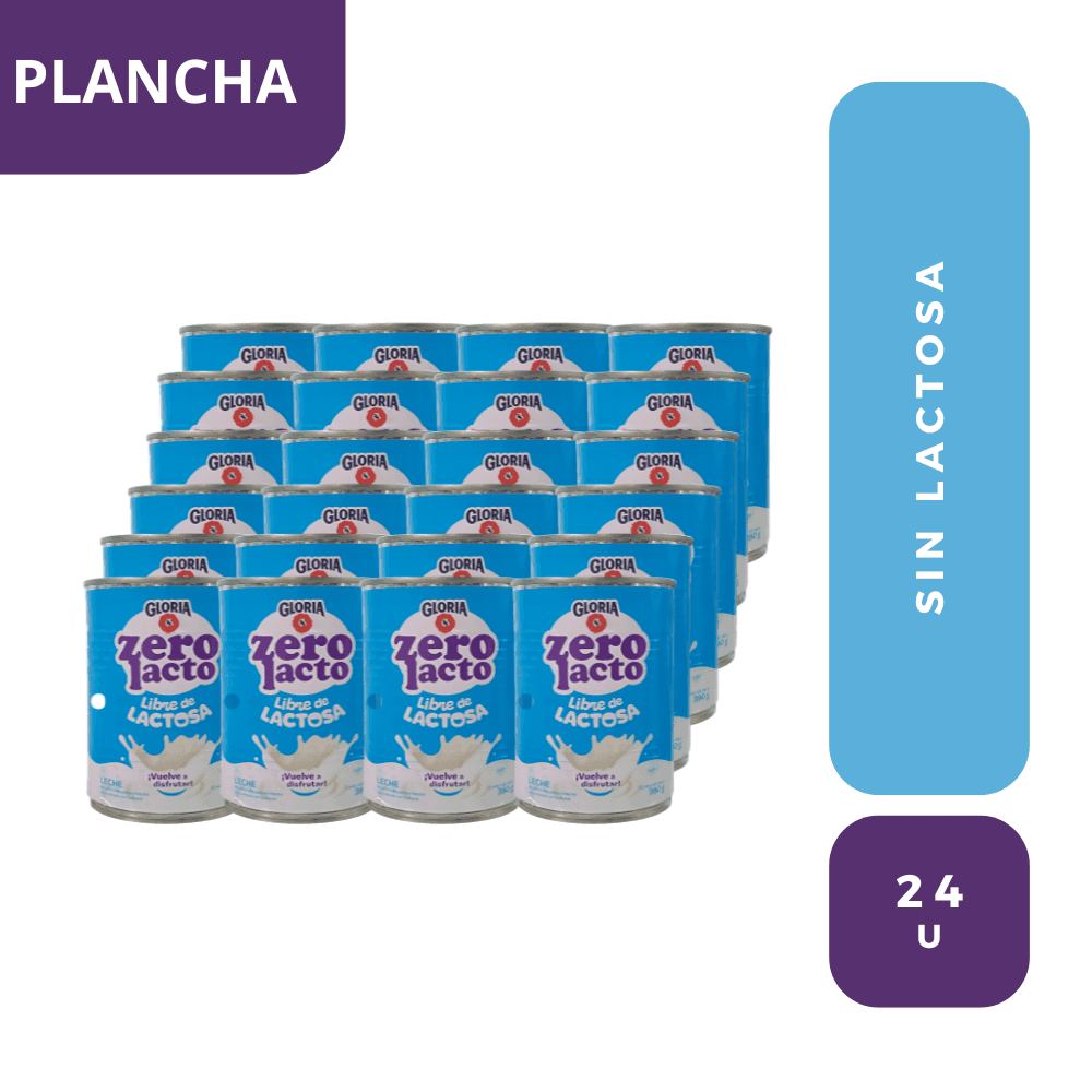 Gloria leche zero lactosa lata 390 gr caja x 24 und