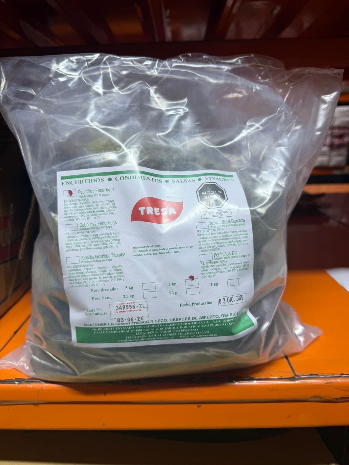 Tresa pepinillos encurtidos bolsa x 3 kg