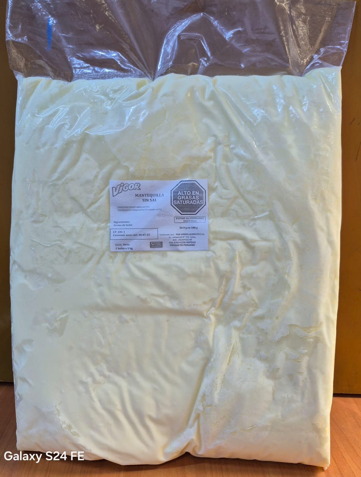 Vigor mantequilla sin sal granel x 5 kg