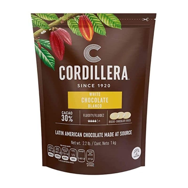 Discos de chocolate 30% blanco "Cordillera" x 1 kg