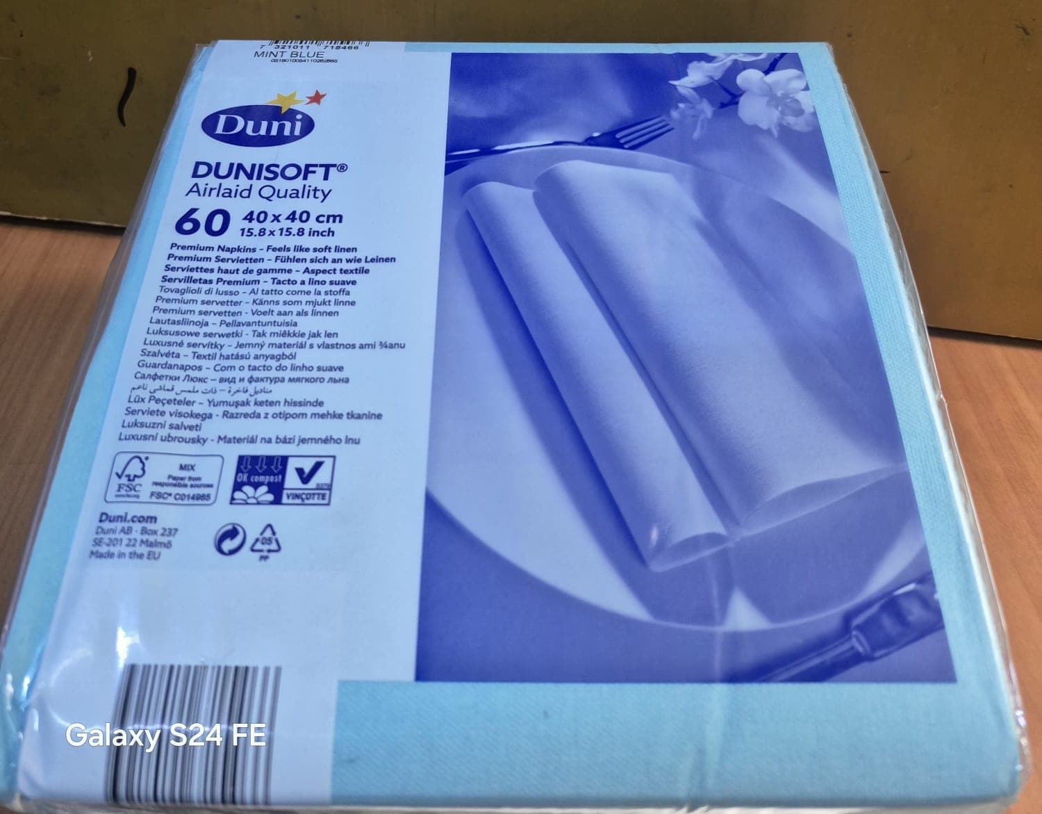 Servilleta celeste "Duni" compostable (40 x 40 cm) x 60 und
