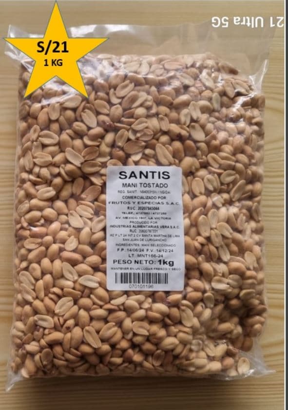 Frutos secos maní tostado bolsa x 1 kg