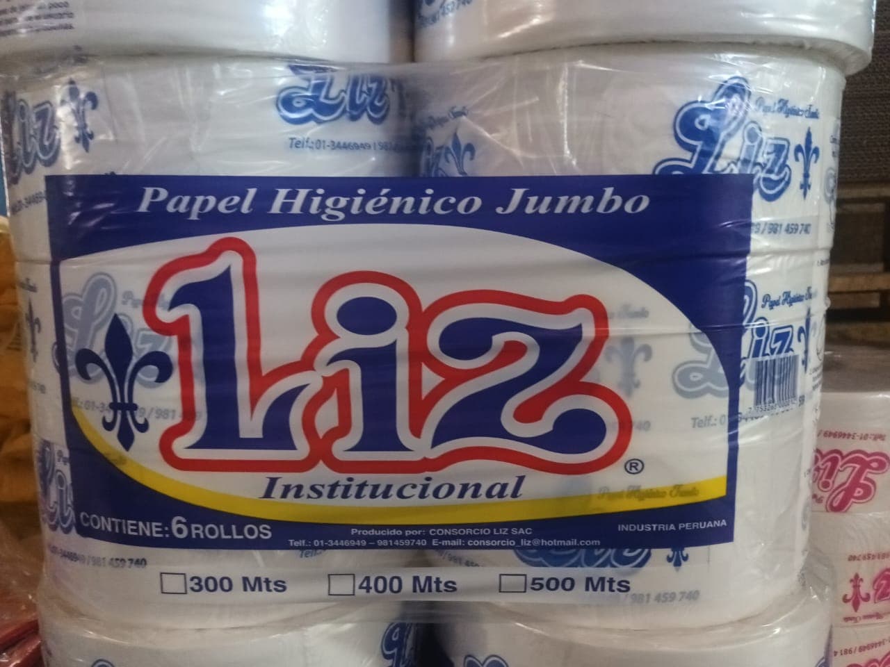 Papel higiénico jumbo h/s "Liz" rollo x 400 mts azul