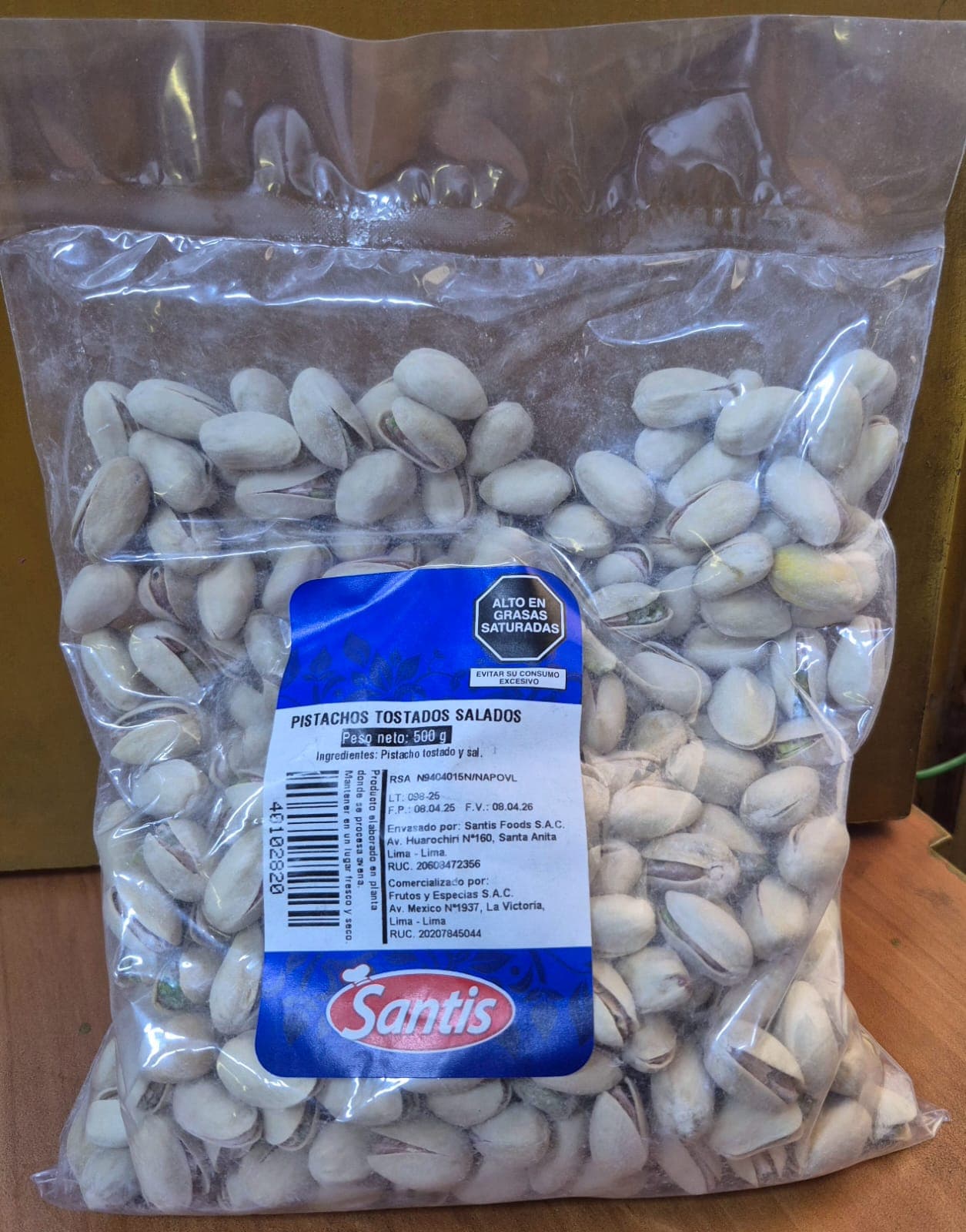 Frutos secos pistachos bolsa x 500 gr