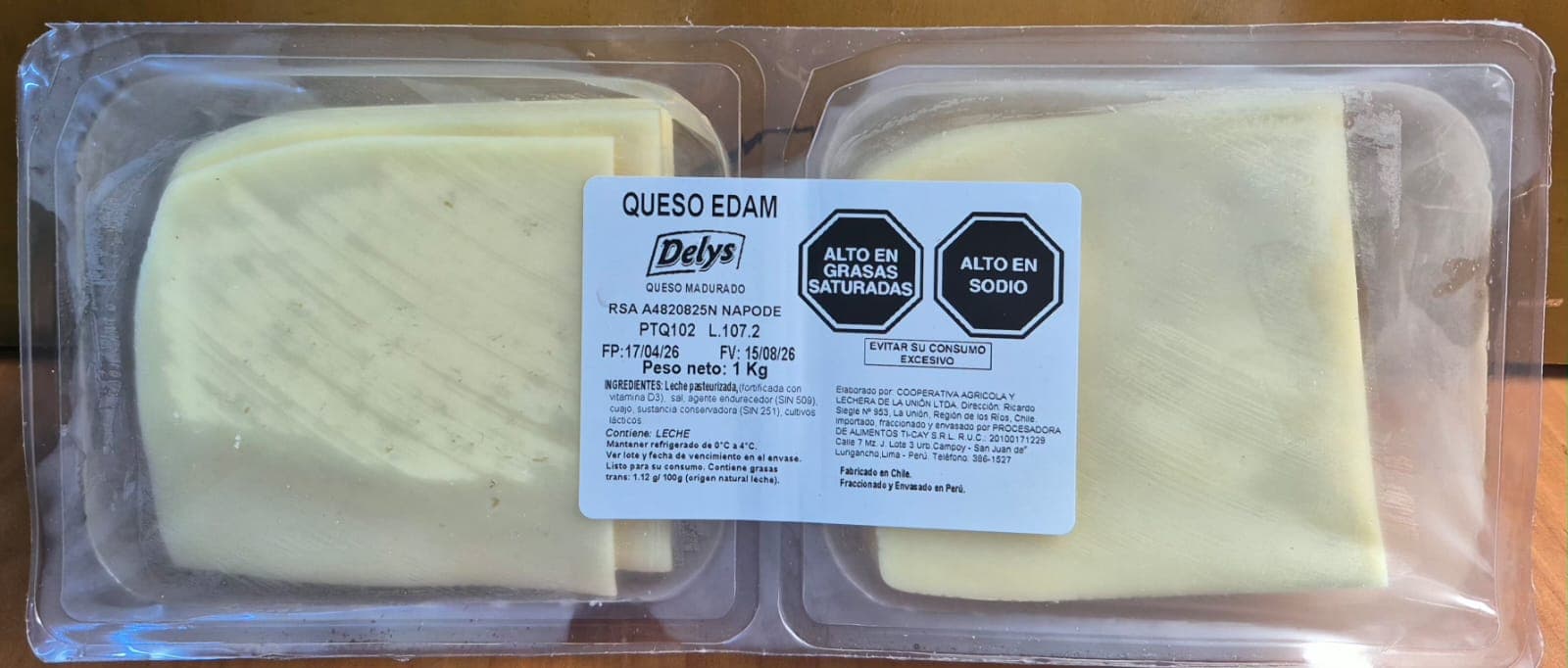 Queso edam "Delys" cortado paquete x 1 kg ti-cay