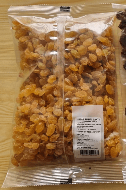 Frutos secos pasas rubias bolsa x 500 gr